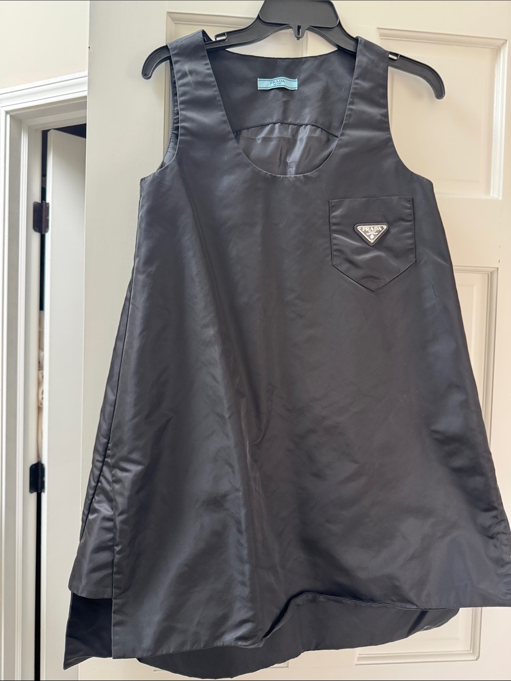 Vintage ! Prada Black ' Satin A-Line Tank Top with Logo Pocket